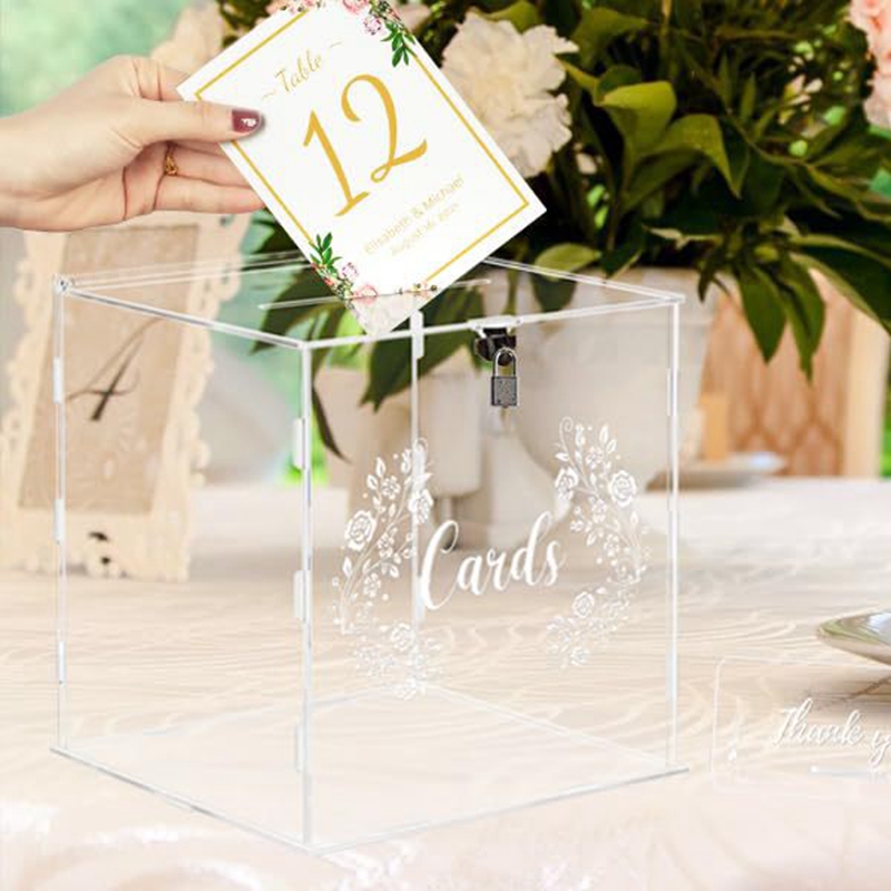 Wedding Card Box - 1pc アクリルウェディングカードボックスロック付きクリア貯金箱パーティー卒業記念日誕生日ベビーシャワーパーティー装飾