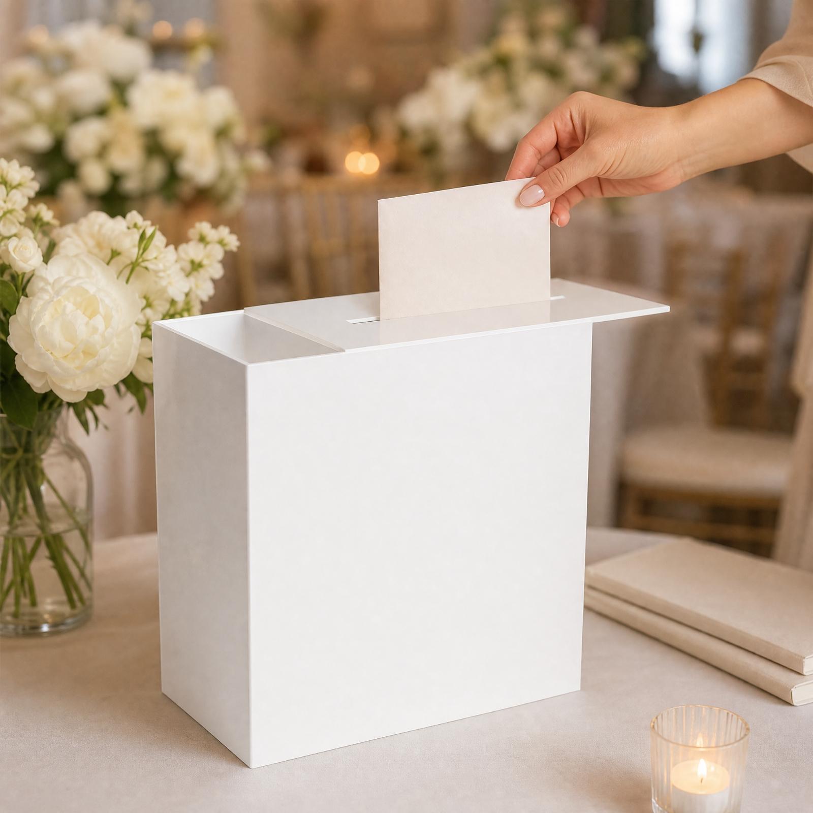 スライド式の蓋が付いたアクリル製カードコレクションボックス。 - Wedding Card Box のレビューと価格