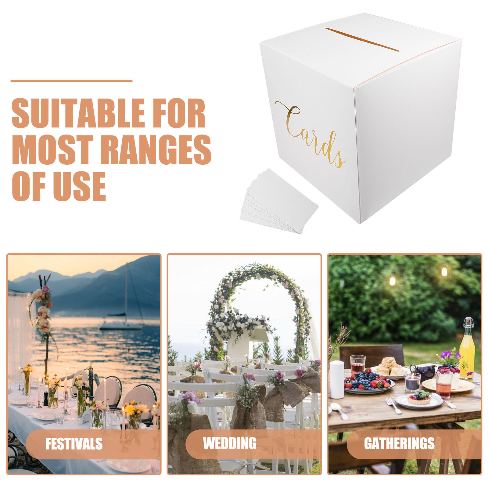 結婚式の通路装飾用、メッセージカードを収納できる白いカードボ - Wedding Card Box のレビューと価格